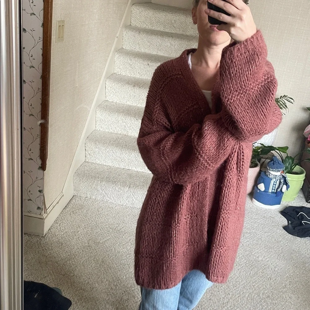 Venti6 Cozy Knit Open-Front Mohair Sweater Cardigan